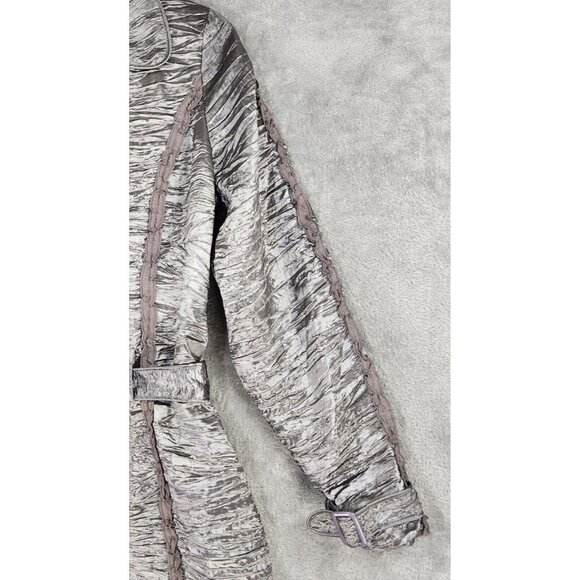 Misko Jacket Womens Medium Silver Snap Belted Long Sleeve Crinkled Retro 90s Y2K - Picture 9 of 10